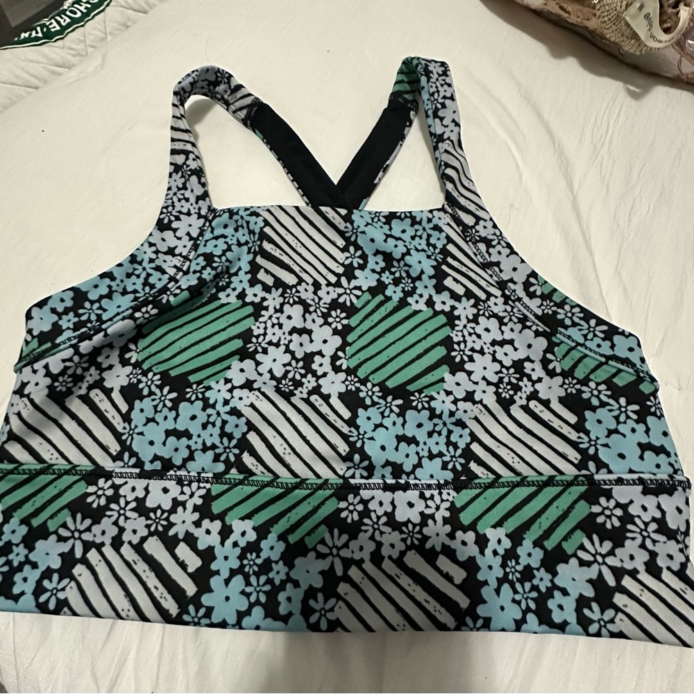 FP Movement by Free People Patterned Bra - Black, Green, and White